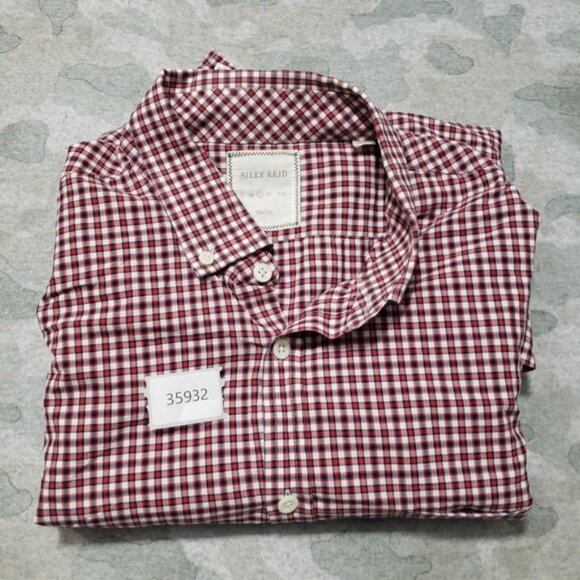 Billy Reid Shirt Mens Large Red Pockets Long Sleeve Button-Up Check - Picture 9 of 9